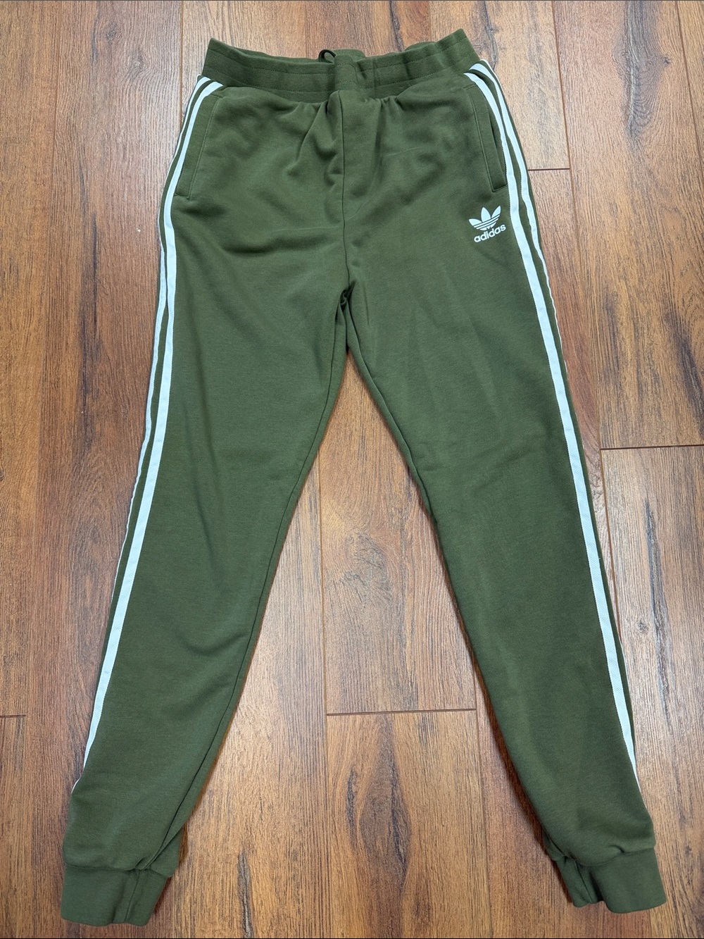 adidas Kids Olive Green Joggers with White Stripes